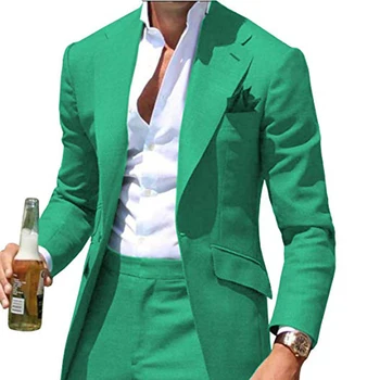 2020 Новейший Дизайн, Мужской Костюм для Ужина, Смокинги Жениха, Костюмы для свадьбы, Блейзер для мужчин, Модный Зеленый (куртка + брюки), terno