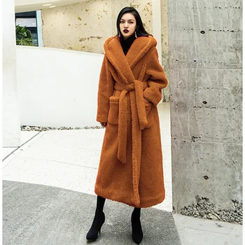 2022 Осенне-зимний досуг Знаменитостей, Новая мода, пальто из искусственного меха из овечьей шерсти, Женская мода с капюшоном средней длины