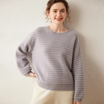 2023 Осень-Зима, Новый 100% Кашемировый свитер с круглым вырезом, Женский Высококачественный Пуловер, Женский Свободный Вязаный джемпер Большого Размера, утепленный