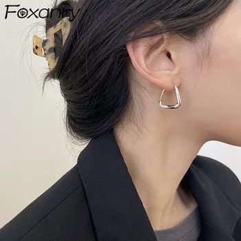 Foxanry Предотвращает аллергию, Серебряные серьги-кольца для женщин, новые Модные Элегантные глянцевые геометрические украшения для вечеринок, пряжка для ушей