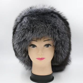 Harppihop женская зимняя меховая шапка из натурального лисьего меха, вязаные шапки из серебристого лисьего меха, женские русские шапки-бомберы с большим хвостом, теплые шапки