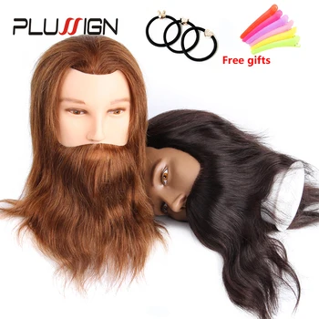 Plussign 100% Натуральные волосы, мужской Обучающий Парикмахерскому Искусству Манекен для стрижки Головы С Усами Для Парикмахера-парикмахера