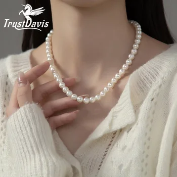 TrustDavis Настоящее ожерелье из стерлингового серебра 925 пробы, бусины в виде ракушек, кулон, ожерелье, подарок для женщин, девочек, украшения на день рождения DS3912