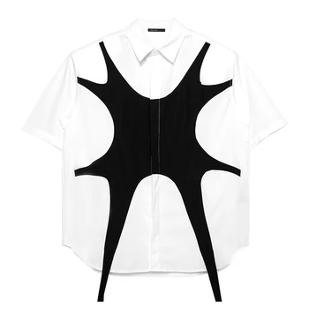 XS-6XL Новинка 2023, Мужская И Женская одежда в стиле Ямамото, Геометрический дизайн, Контрастная отстрочка, Рубашки для влюбленных, Костюмы Больших Размеров
