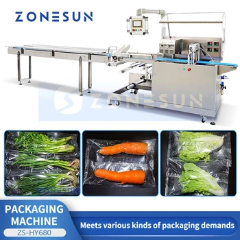 ZONESUN Автоматическая Машина для запайки овощей с горизонтальным потоком ZS-HY680, Фасовка свежих продуктов в пакеты, Упаковка фруктов