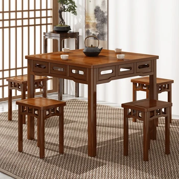 Антикварный Квадратный Стол для Чаепития, Набор Столовых Стульев, Бытовой китайский Чайный столик из массива дерева