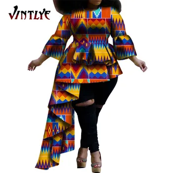 Африканский топ для женщин, Модный цветочный принт в Анкаре, Сексуальная рубашка-дашики, одежда, халат, африканская женская одежда WY5296