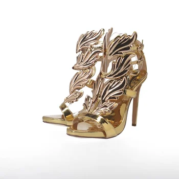 Босоножки с Золотистым Металлическим Декором в виде крыльев, Женская Обувь с Острым носком и вырезами на высоком Каблуке, Модная обувь 2023 года, Zapatos Para Mujere