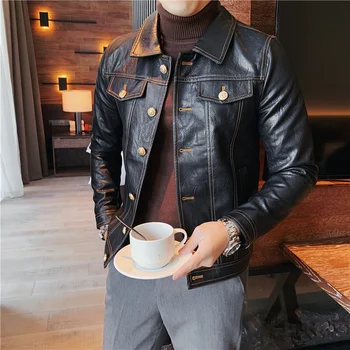 Брендовая одежда 2021 года, мужская весенняя Повседневная кожаная куртка/мужская приталенная Модная Высококачественная кожаная куртка, мужская одежда S-3XL