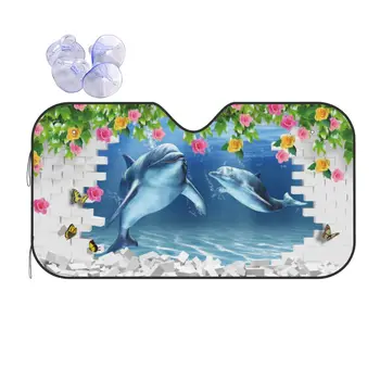 Веселый дельфин, креативный солнцезащитный козырек на лобовое стекло 70x130 см, Милые животные, рыбки, солнцезащитный козырек из алюминиевой фольги, солнцезащитная шторка
