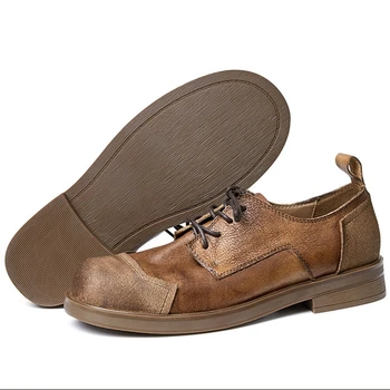 Винтажная мужская повседневная деловая обувь из роскошной натуральной кожи ручной работы в британском стиле, повседневная обувь из мягкой кожи высокого качества, мужская