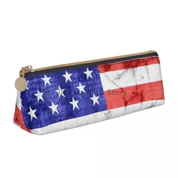 Винтажный треугольный пенал с флагом США, принт 
