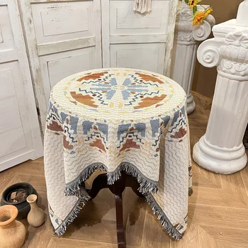 Геометрическая хлопчатобумажная льняная кружевная скатерть Morandi, скатерть для чайного стола, круглая скатерть