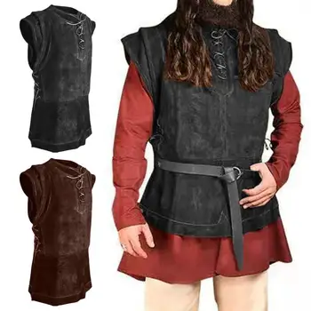 Готический жилет без рукавов, средневековый костюм Викинга-лучника, Нагрудная броня для взрослых, костюм Ларпа, мужской охотничий жилет на Хэллоуин для косплея