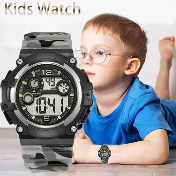 Детские часы Детские часы Светодиодный Спортивный Камуфляж Цифровые водонепроницаемые часы Для девочек И мальчиков Многофункциональные электронные наручные часы