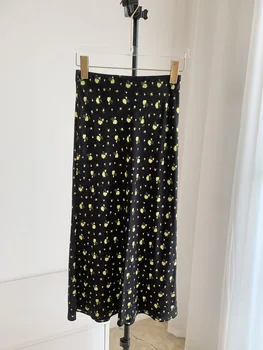 Женская юбка Миди с цветочным/леопардовым принтом, Высокая талия, тонкий косой крой, 100% Шелк, сексуальная