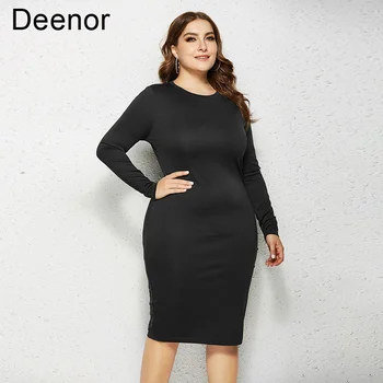 Женское платье Deenor размера плюс, обтягивающая посылка с Круглым вырезом, элегантные платья для женщин, вечерние платья с длинным рукавом