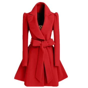 Женское шерстяное пальто, модная тонкая ветровка с завязками на талии, пальто и куртки женские