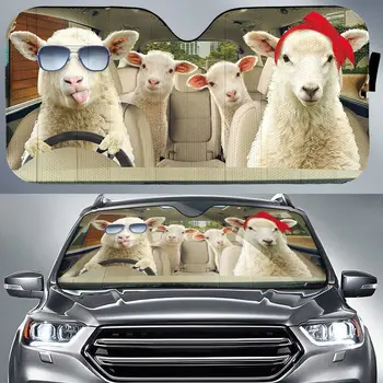 Забавная Семья овец За рулем летнего автомобильного навеса, Овцы За рулем Автоматического Навеса для подарка Фермеру, Солнцезащитный Чехол для автомобиля с овцами, Ветровики для автомобиля