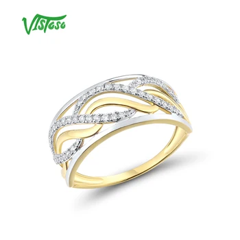 Золотые кольца VISTOSO для женщин Из чистого желтого золота 14 К 585 Пробы, Сверкающее Бриллиантом, Нежное кольцо, Юбилей, Простой стиль, изысканные ювелирные изделия