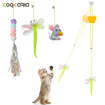 Имитирующая гусеницу Игрушка для кошек, Скребущаяся веревкой Мышь, Забавная интерактивная игрушка с самоподзаводом, Товары для домашних животных с выдвижной подвесной дверью