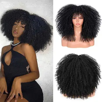 Короткие афро-кудрявые парики с челкой Для чернокожих женщин, Африканский синтетический натуральный красный парик для косплея, бесклеевые высокотемпературные волосы