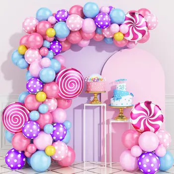 Красочные Воздушные шары из алюминиевой пленки с конфетным вертушкой, разноцветные латексные конфеты, Тематическая связка воздушных шаров, Фон для детского дня рождения