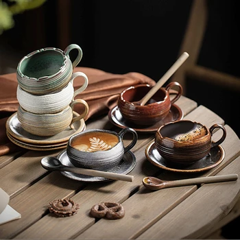 Креативная керамическая кружка в стиле ретро, офисная простая, экологически чистая кофейная чашка, домашняя маленькая емкость, набор для молока и блюдца