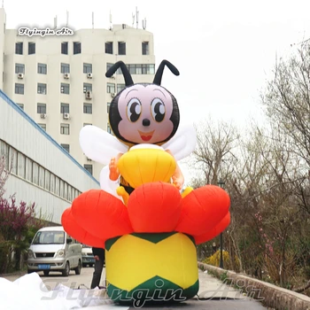 Милый Гигантский надувной воздушный шар с медоносной пчелой, 4 м, Надувной Мультяшный Талисман в виде животного, Летающая Пчела с крыльями Для шоу на открытом воздухе