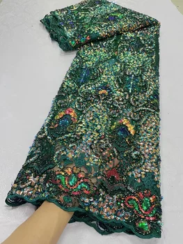 Модная Кружевная ткань с блестками и бисером, Роскошная африканская нигерийская тюлевая сетчатая ткань, вышитая для вечернего платья, Французские ткани