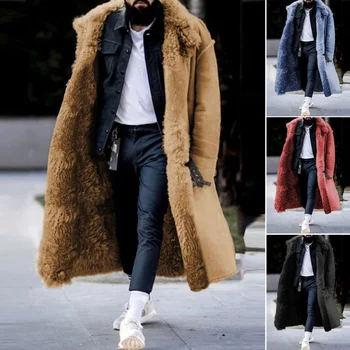 Модное Мужское Зимнее пальто длины Миди, Мужское пальто Из искусственного Меха, Цветостойкое Зимнее пальто Длиной до середины икры, Теплое