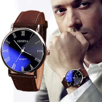 Модные креативные часы с Римским ремешком для мужчин, Повседневные Деловые часы с кожаным ремешком, Мужские часы, наручные часы Montre Homme