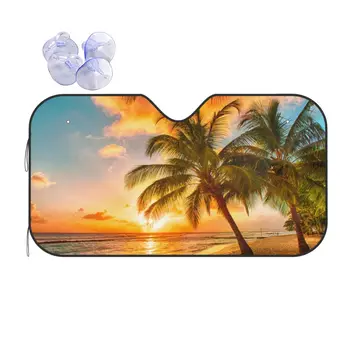 Морской Пляжный пейзаж Складной Солнцезащитный козырек на лобовое стекло 76x140 см, Фольга для заката, Солнцезащитный козырек, Солнцезащитная шторка
