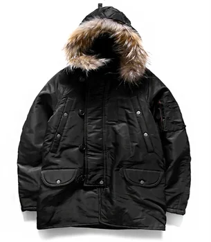 Мужская парка N-3B с меховым воротником, утепленная утолщенная ветрозащитная куртка-бомбер, винтажная военная одежда для сафари на зиму, наряд для пары