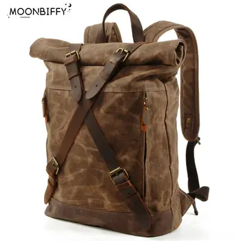 Мужской Водонепроницаемый походный рюкзак из вощеного холста, дорожная сумка на открытом воздухе, противоугонный компьютерный рюкзак, Ретро-рюкзак в рулонах, школьный рюкзак