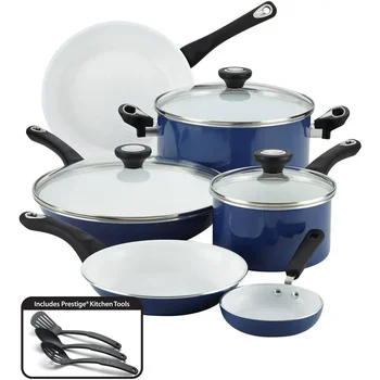 Набор керамических кастрюль и сковородок PURECOOK с антипригарным покрытием/Набор кухонной посуды, синий