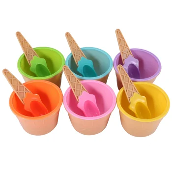 Набор Чаш для мороженого 6шт, Разноцветная Ложка для мороженого, Набор Посуды, Креативная Детская Мультяшная Чаша