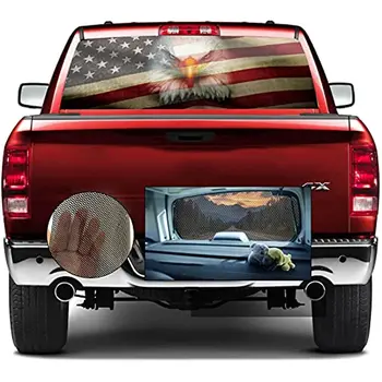 Наклейки на задние стекла для грузовиков,Наклейка на окно пикапа с американским флагом, Графические перфорированные виниловые наклейки для грузовиков с изображением орла на заднем стекле, 6