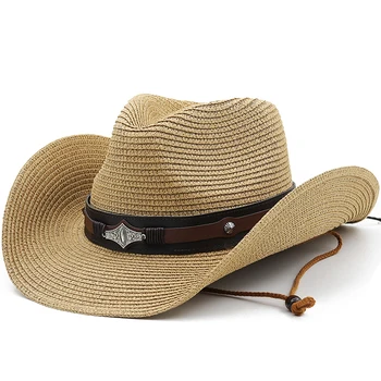 Новая Пляжная шляпа, мужская Летняя панама, ковбойская кепка, Повседневная фетровая шляпа, мужская Соломенная шляпа с защитой от ультрафиолета, Сомбреро с широкими полями