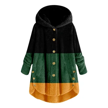 Новое модное плюшевое шерстяное пальто на пуговицах, женский топ, разноцветное пальто с капюшоном, женская твидовая куртка