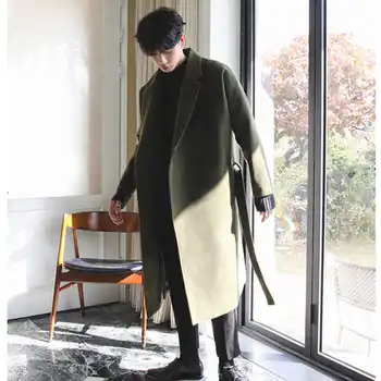 Новое шерстяное пальто, Мужское Зимнее Длинное Пальто выше колена в Корейском стиле, Модное Утолщенное Теплое Свободное шерстяное Пальто