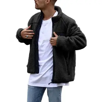 Новые мужские зимние куртки с длинным рукавом и воротником-стойкой из искусственного флиса, карман на молнии, теплое пальто, куртка для повседневной жизни