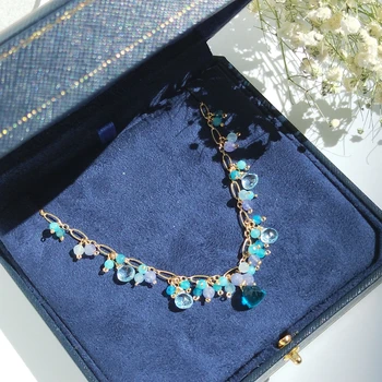 Ожерелье-цепочка Lii Ji с несколькими драгоценными камнями 14K, заполненными золотом, Аквамарин, топаз, танзанит и др. Ожерелье ручной работы