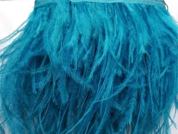 Оптовая продажа идеальная лента из 10 ярдов высококачественных натуральных страусиных перьев 3,5-4 дюйма/8-10 см, декоративная, сделай сам, небесно-голубая