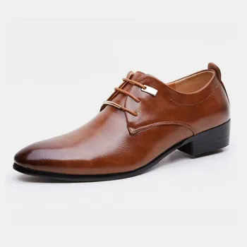 Популярная мужская кожаная обувь мужские модельные туфли в британском стиле на шнуровке с острым носком на плоской подошве с низким берцем, 2 цвета, большой размер ghn67