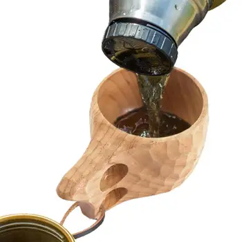Портативная Деревянная чашка из натурального каучука в Скандинавском стиле с ремешком, Кофейная Кружка, Чашка для молока, 200 мл для Кемпинга, Выживания в походах, у костра