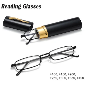 Портативные Мини-ультратонкие очки для чтения в металлической оправе, Элегантная коробка для ручек, Мужские Женские Очки для чтения с коробкой, очки для дальнозоркости