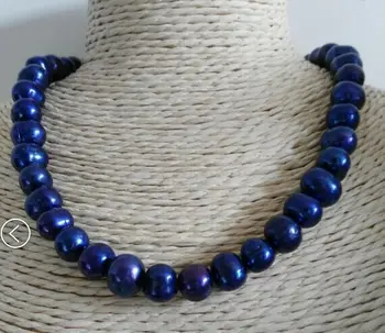 потрясающее 9-10 мм таитянское барокко, черное синее жемчужное ожерелье 18 