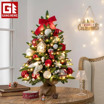 Рождественская елка 60 см, Рождественское украшение из ПВХ, многоразовые Мини-украшения, подарки, светящиеся поделки, украшения для рабочего стола, орнамент