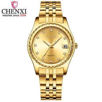 Роскошные новые женские часы с календарем CHENXI, модные водонепроницаемые аналоговые кварцевые наручные часы, платье, женские часы, подарок для девочек, жены